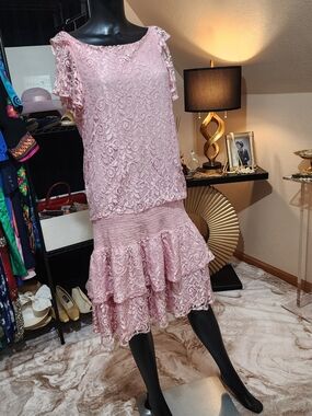 Diamond Supply Co. Blush Pink Lace Tiered Midi Dress